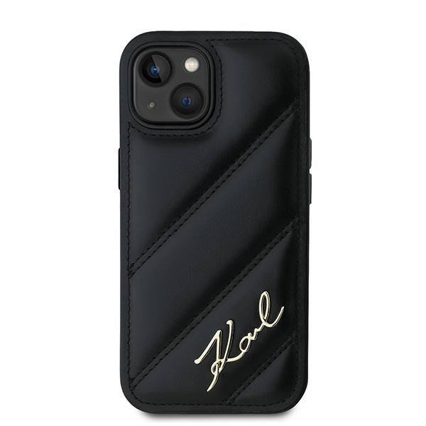 Ovitek za Apple iPhone 15 Plus, Karl Lagerfeld, Diagonal Quilted Script, Črn