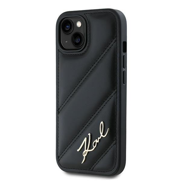 Ovitek za Apple iPhone 15 Plus, Karl Lagerfeld, Diagonal Quilted Script, Črn