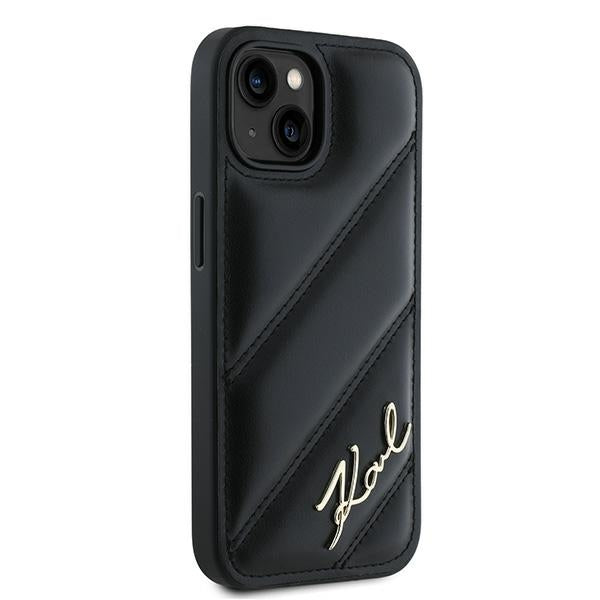 Ovitek za Apple iPhone 15 Plus, Karl Lagerfeld, Diagonal Quilted Script, Črn