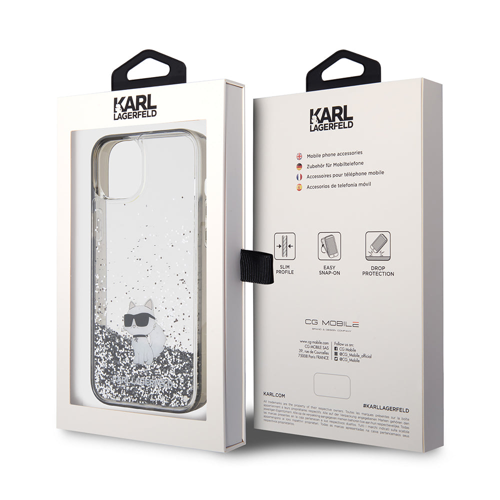 Ovitek za Apple iPhone 15 Plus, Karl Lagerfeld, Liquid Glitter Choupette, Prozoren