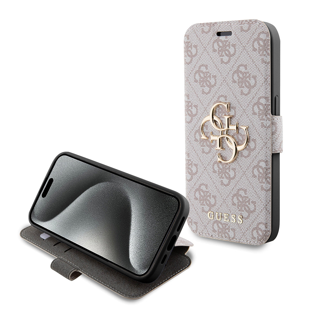 Ovitek za Apple iPhone 15 Pro, Guess, 4G Book, Roza