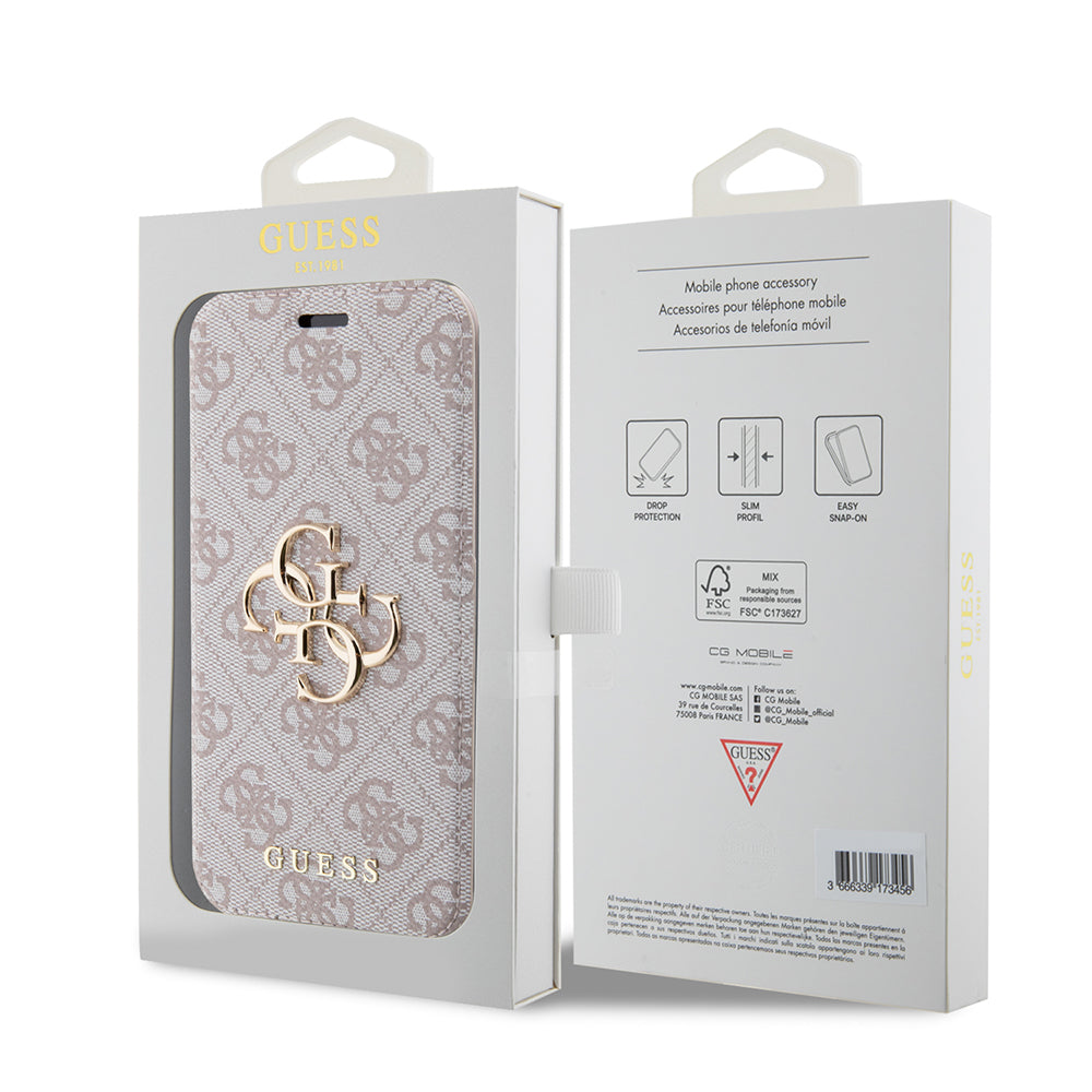 Ovitek za Apple iPhone 15 Pro, Guess, 4G Book, Roza