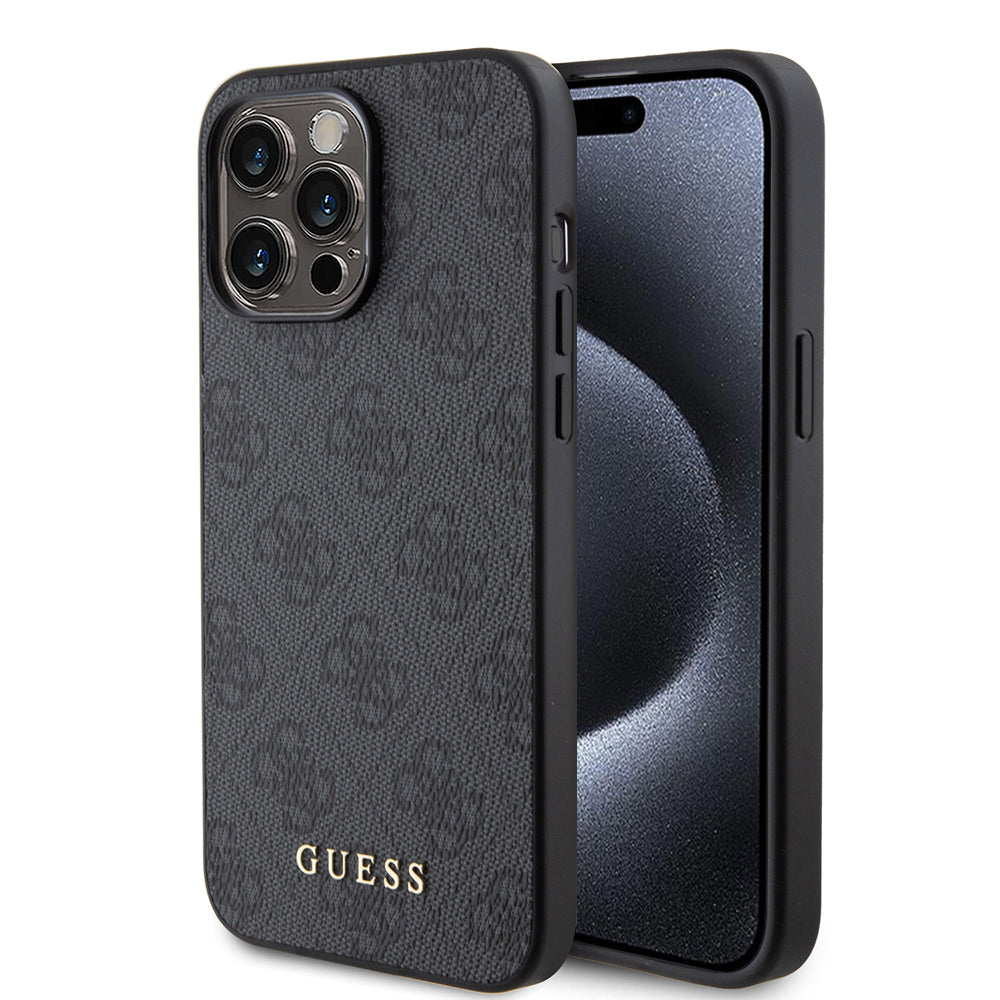 Ovitek za Apple iPhone 15 Pro, Guess, 4G Metal Gold Logo, Siv