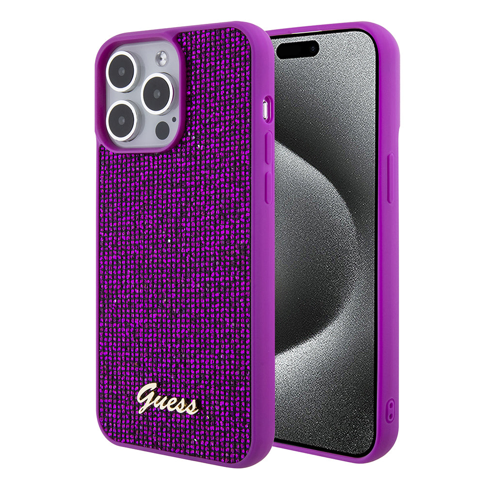 Ovitek za Apple iPhone 15 Pro, Guess, Disco Metal Script, Fuksija