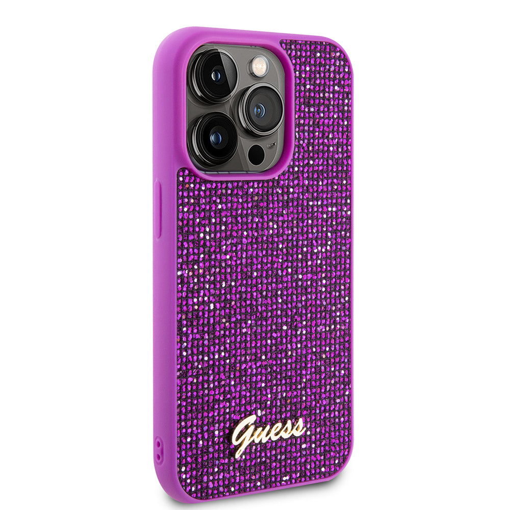 Ovitek za Apple iPhone 15 Pro, Guess, Disco Metal Script, Fuksija