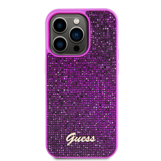 Ovitek za Apple iPhone 15 Pro, Guess, Disco Metal Script, Fuksija