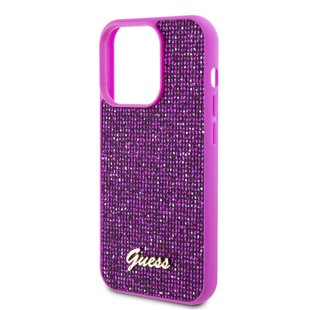 Ovitek za Apple iPhone 15 Pro, Guess, Disco Metal Script, Fuksija