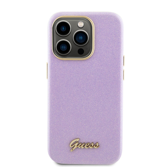 Ovitek za Apple iPhone 15 Pro, Guess, Glitter Glossy Script, Svetlo Vijolična
