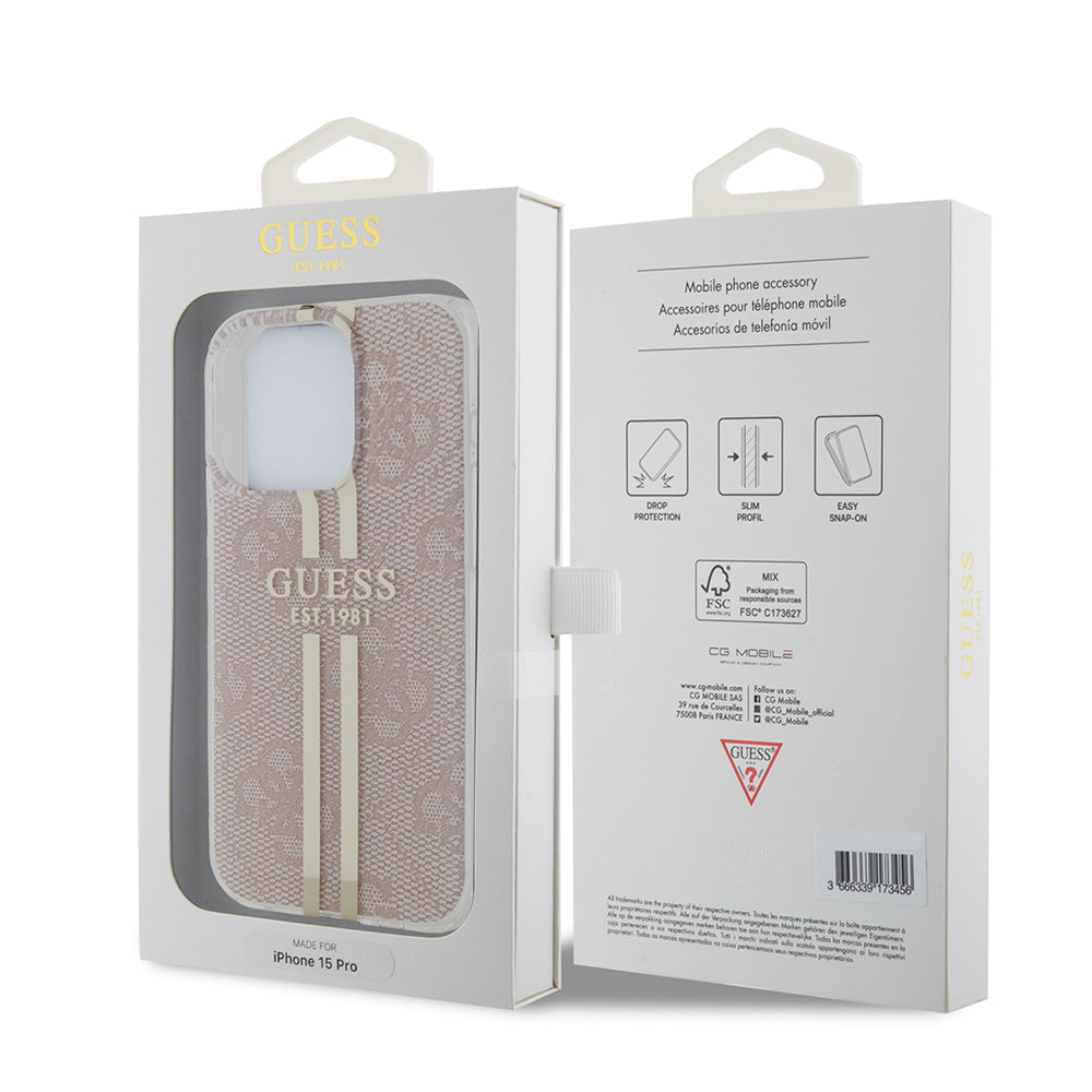 Ovitek za Apple iPhone 15 Pro, Guess, IML 4G Gold Stripe, Roza