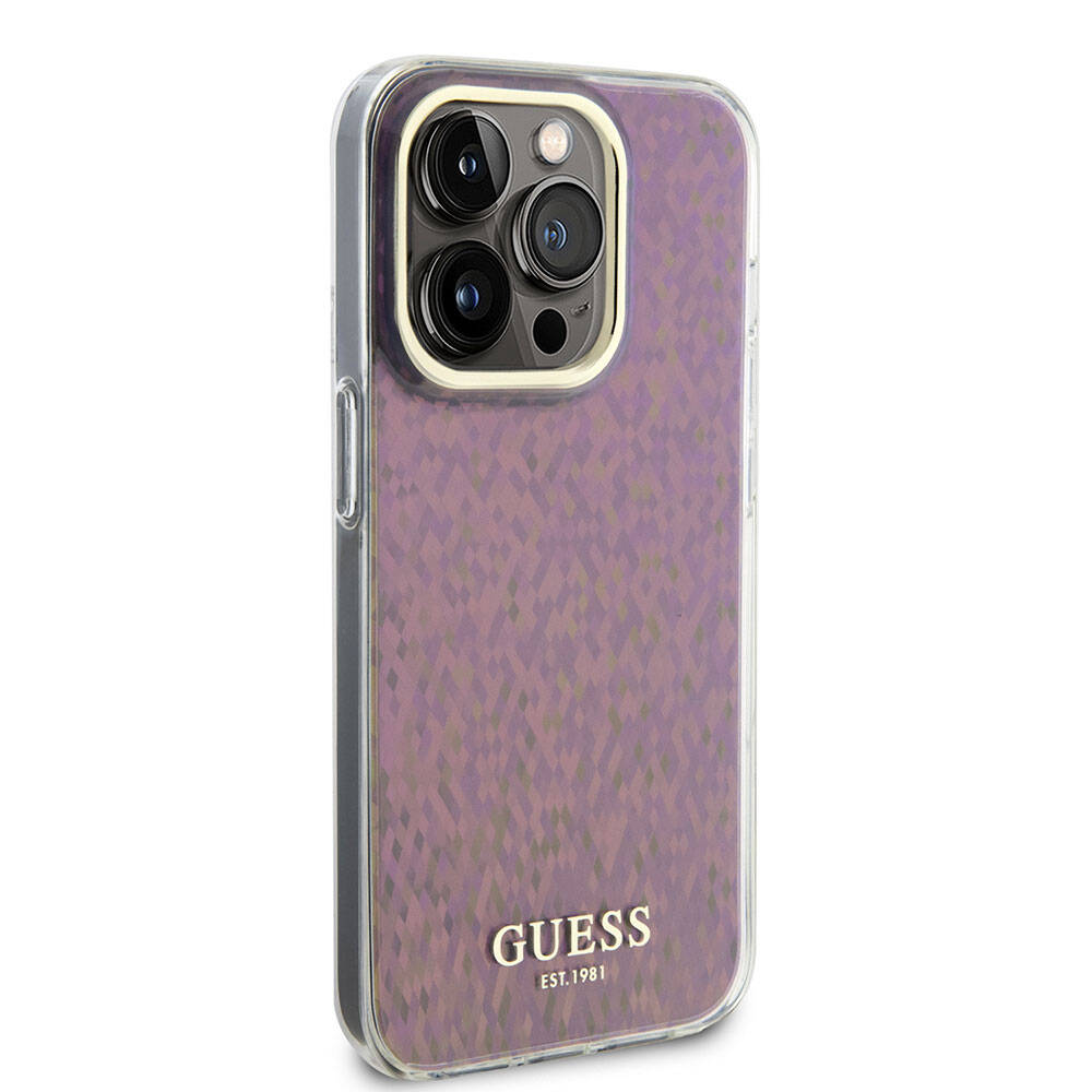 Ovitek za Apple iPhone 15 Pro, Guess, IML Faceted Mirror Disco Iridescent, Roza