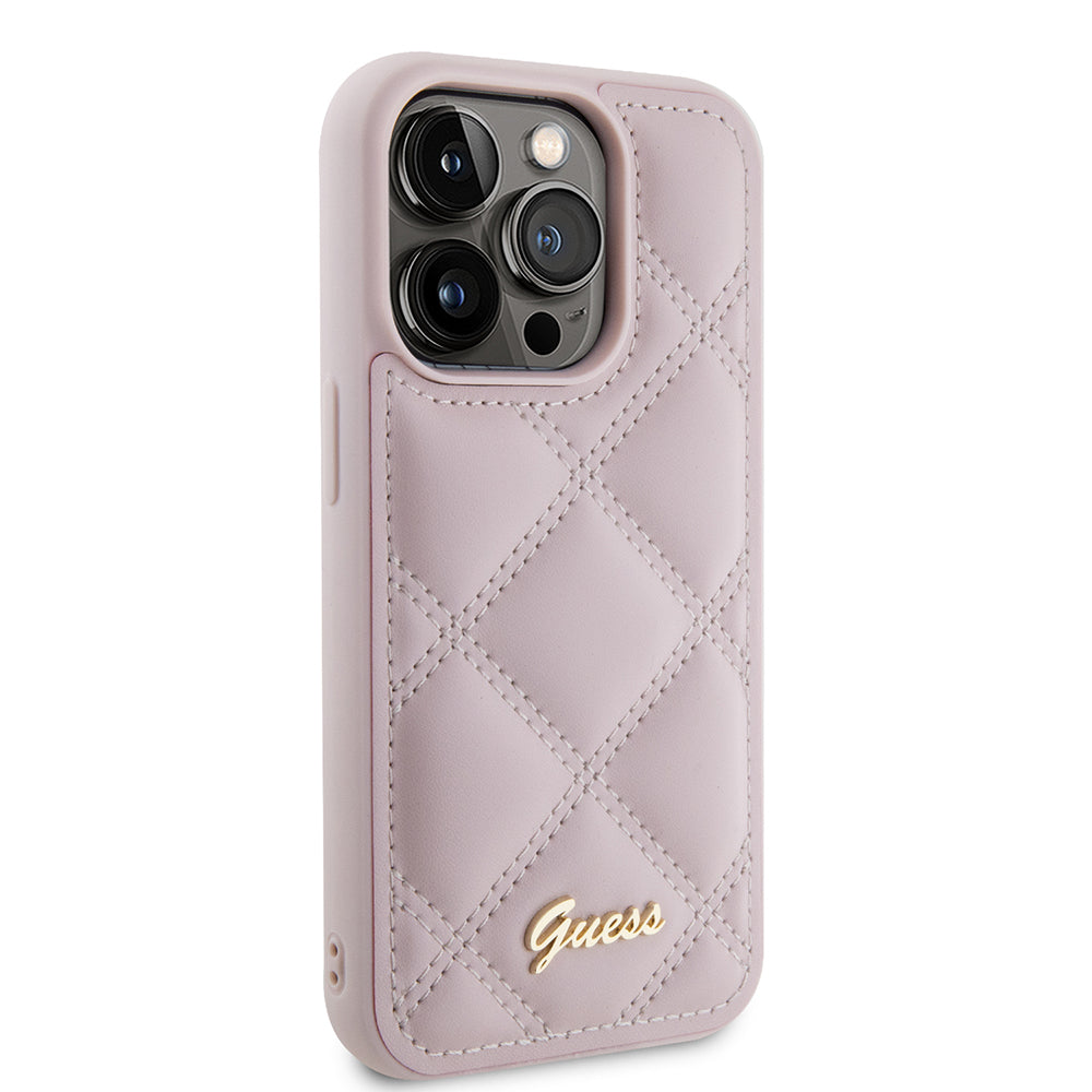 Ovitek za Apple iPhone 15 Pro, Guess, Quilted Metal Logo, Roza