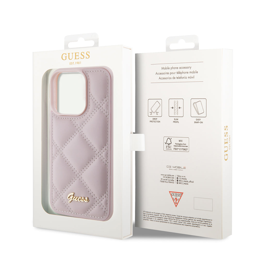 Ovitek za Apple iPhone 15 Pro, Guess, Quilted Metal Logo, Roza