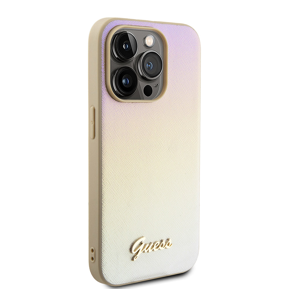 Ovitek za Apple iPhone 15 Pro, Guess, Saffiano Iridescent Script, Zlat