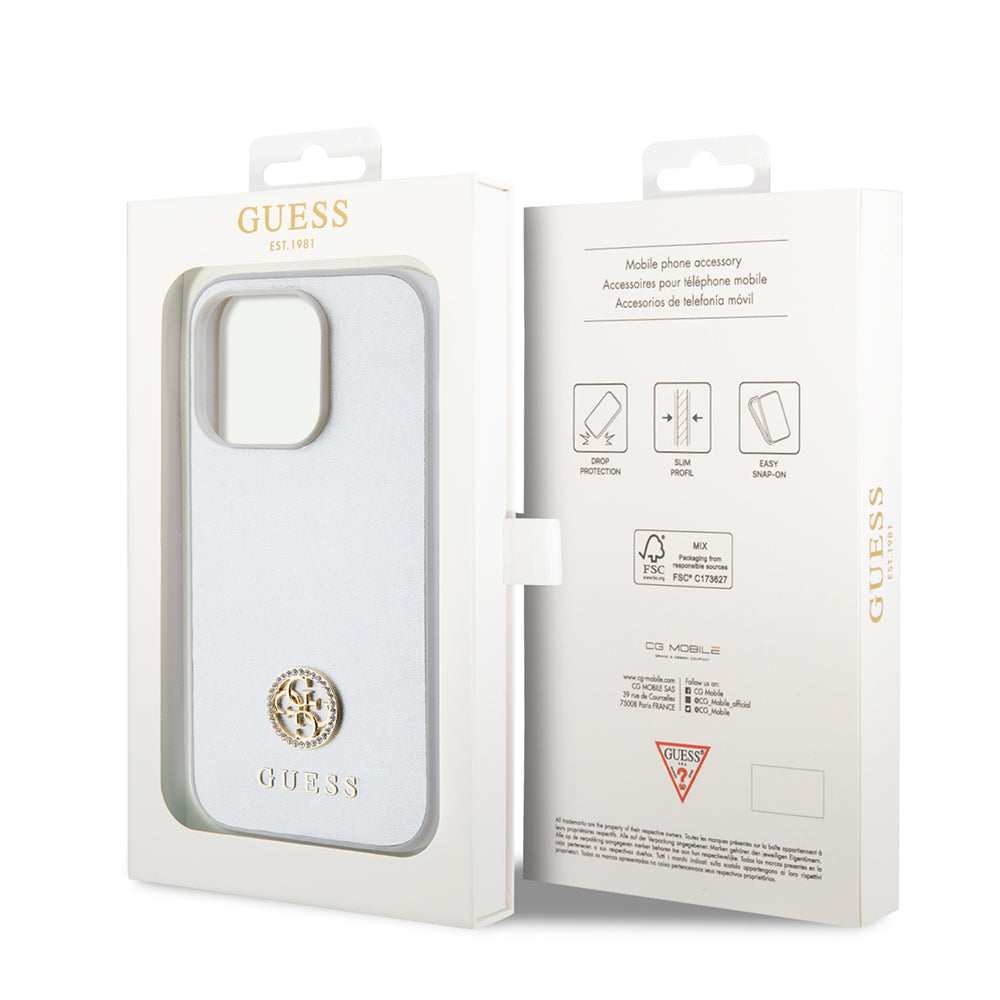 Ovitek za Apple iPhone 15 Pro, Guess, Strass Metal Logo, Srebrn.