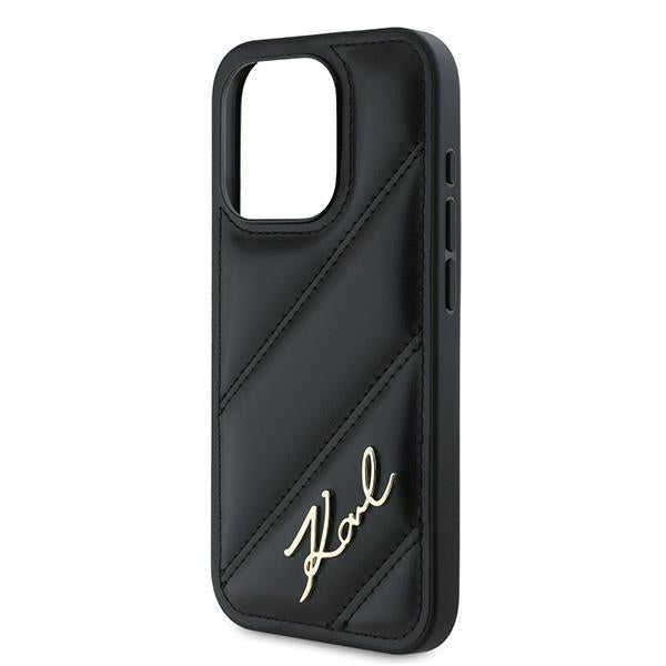 Ovitek za Apple iPhone 15 Pro, Karl Lagerfeld, Diagonal Quilted Script, Črn