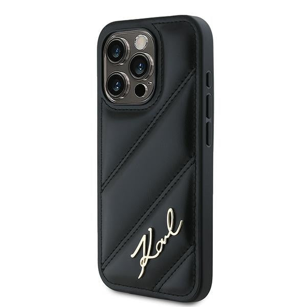 Ovitek za Apple iPhone 15 Pro, Karl Lagerfeld, Diagonal Quilted Script, Črn
