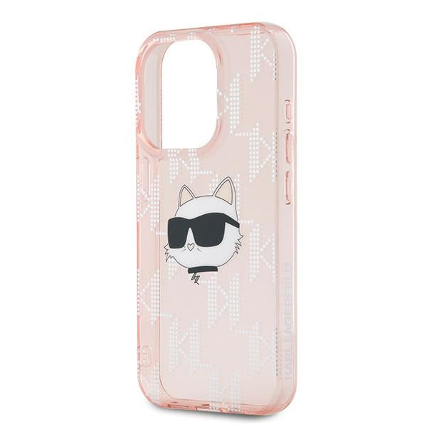 Ovitek za Apple iPhone 15 Pro, Karl Lagerfeld, IML Luxury Monogram Choupette's Head, Roza