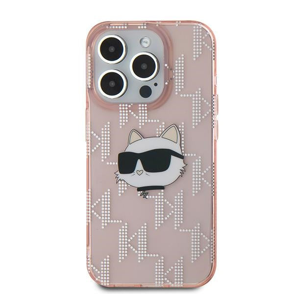 Ovitek za Apple iPhone 15 Pro, Karl Lagerfeld, IML Luxury Monogram Choupette's Head, Roza