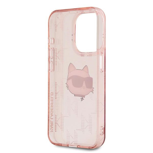 Ovitek za Apple iPhone 15 Pro, Karl Lagerfeld, IML Luxury Monogram Choupette's Head, Roza