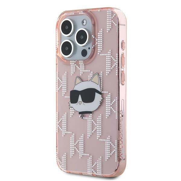 Ovitek za Apple iPhone 15 Pro, Karl Lagerfeld, IML Luxury Monogram Choupette's Head, Roza