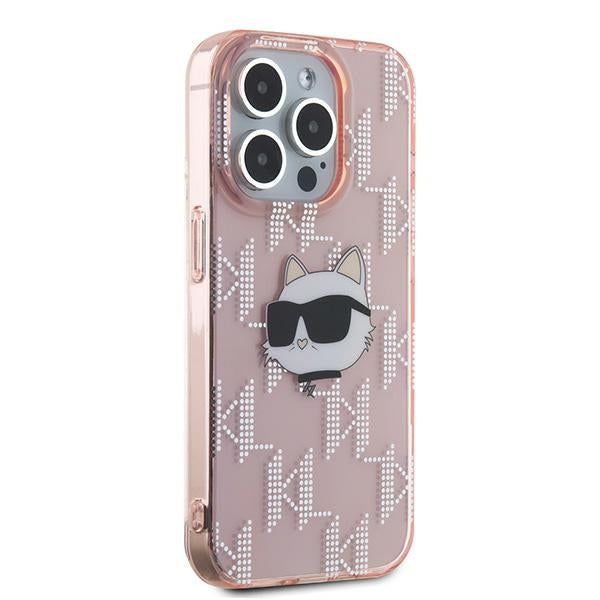 Ovitek za Apple iPhone 15 Pro, Karl Lagerfeld, IML Luxury Monogram Choupette's Head, Roza