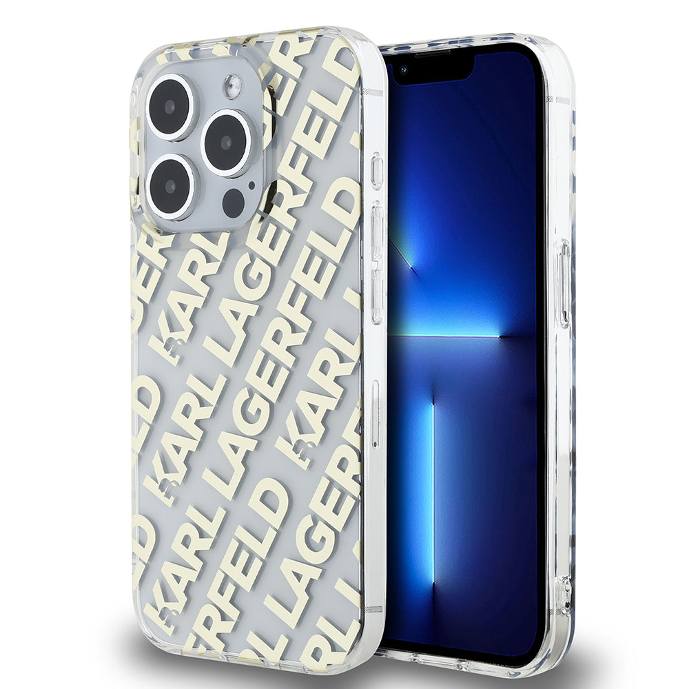 Ovitek za Apple iPhone 15 Pro, Karl Lagerfeld, IML Luxury Monogram KL Pattern with Strap, Črna