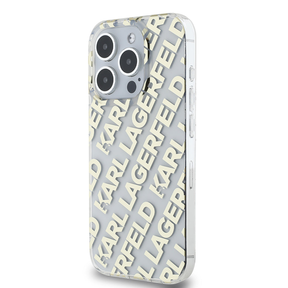 Ovitek za Apple iPhone 15 Pro, Karl Lagerfeld, IML Luxury Monogram KL Pattern with Strap, Črna