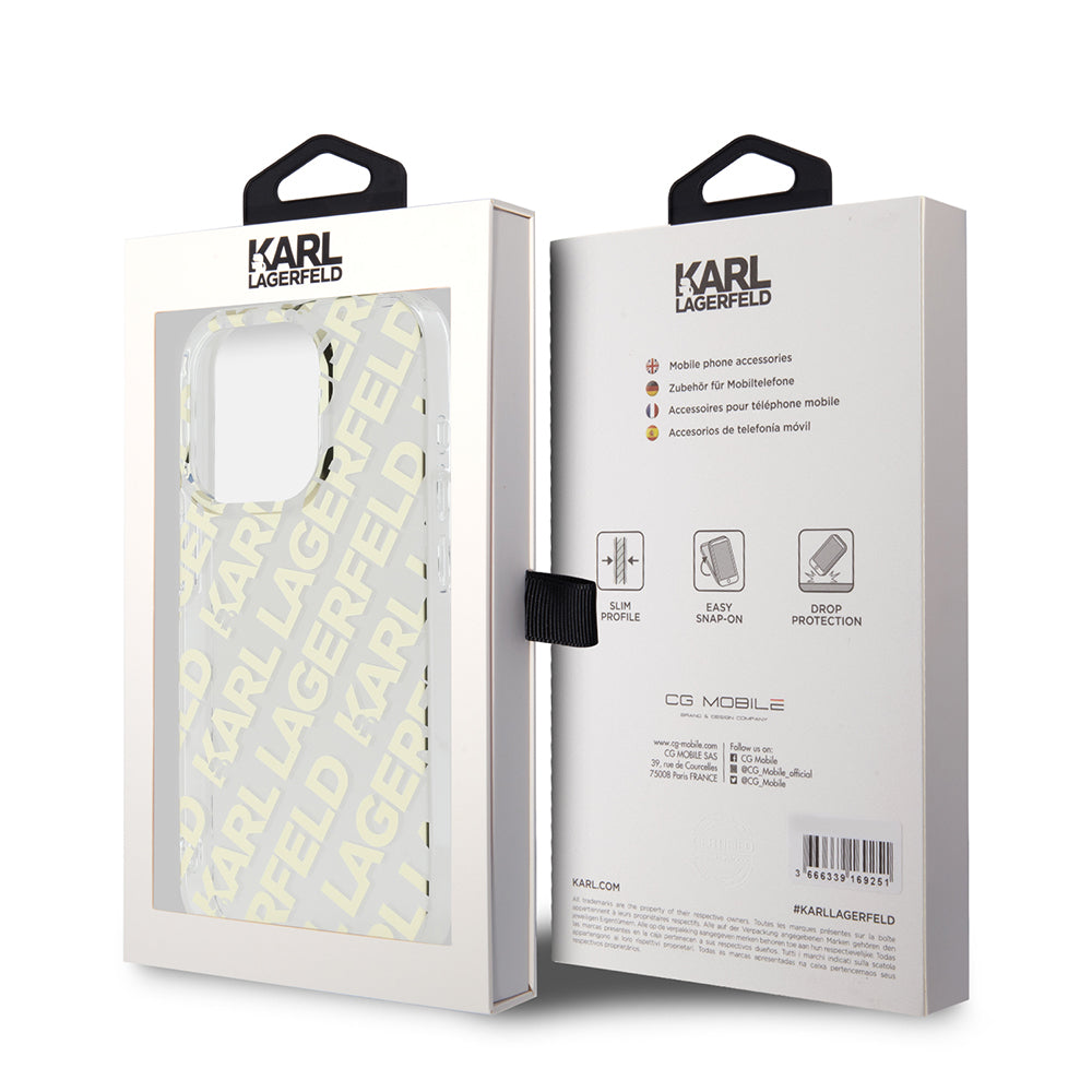Ovitek za Apple iPhone 15 Pro, Karl Lagerfeld, IML Luxury Monogram KL Pattern with Strap, Črna