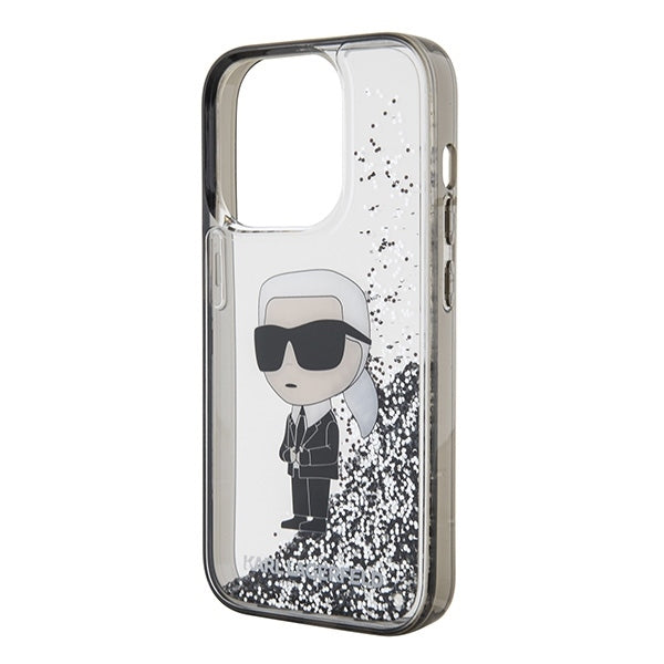 Ovitek za Apple iPhone 15 Pro, Karl Lagerfeld, Liquid Glitter Ikonik Karl, Prozoren