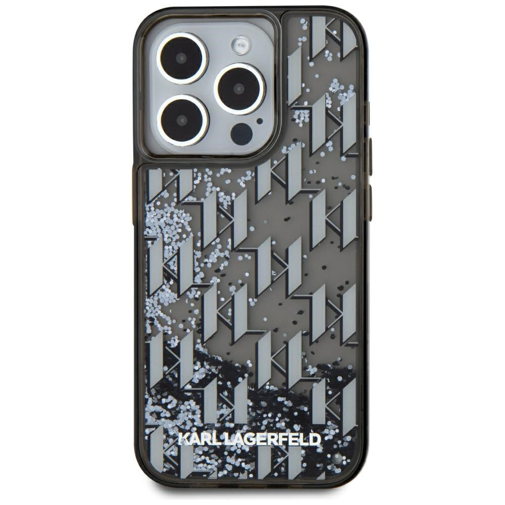 Ovitek za Apple iPhone 15 Pro, Karl Lagerfeld, Liquid Glitter Monogram, Črn