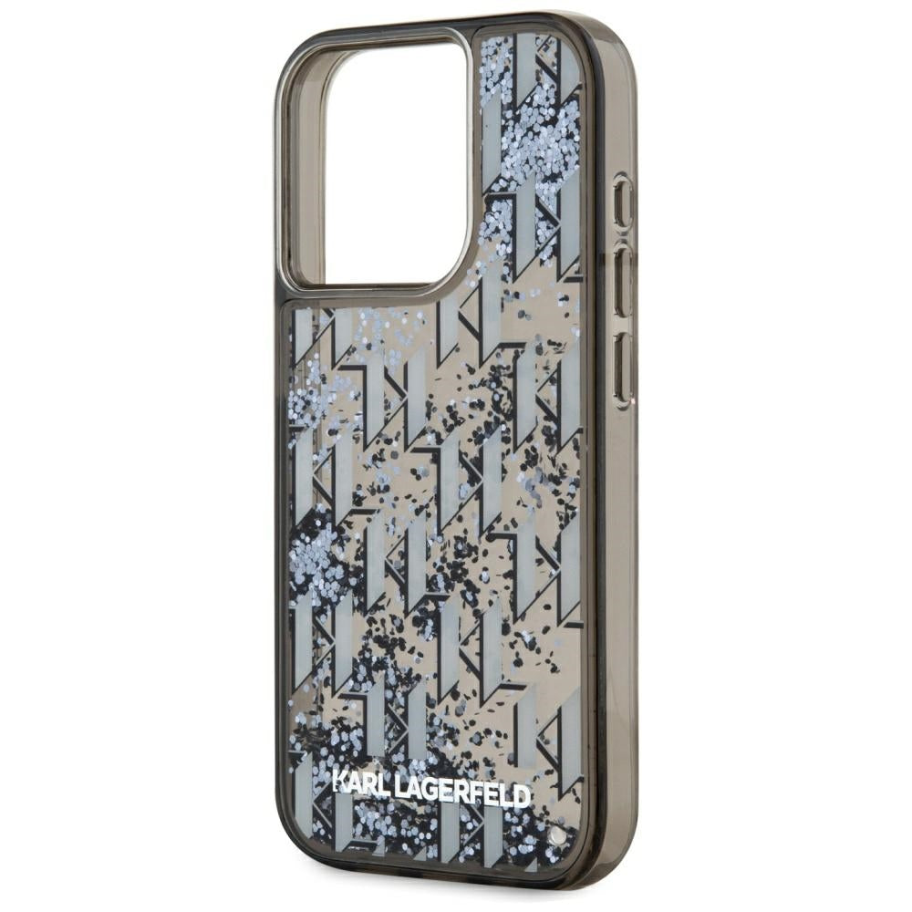 Ovitek za Apple iPhone 15 Pro, Karl Lagerfeld, Liquid Glitter Monogram, Črn