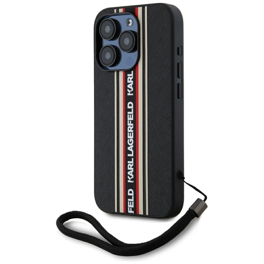 Ovitek za Apple iPhone 15 Pro, Karl Lagerfeld, Saffiano Athleisure Stripes with Strap, Rosie