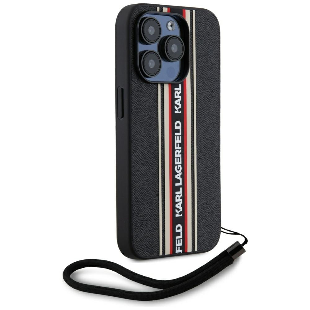 Ovitek za Apple iPhone 15 Pro, Karl Lagerfeld, Saffiano Athleisure Stripes with Strap, Rosie