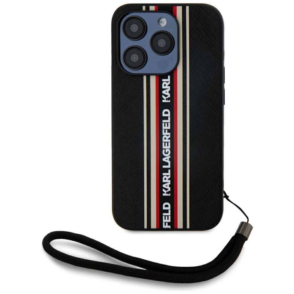 Ovitek za Apple iPhone 15 Pro, Karl Lagerfeld, Saffiano Athleisure Stripes with Strap, Rosie