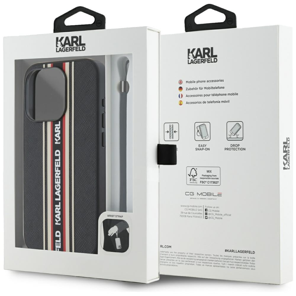 Ovitek za Apple iPhone 15 Pro, Karl Lagerfeld, Saffiano Athleisure Stripes with Strap, Rosie