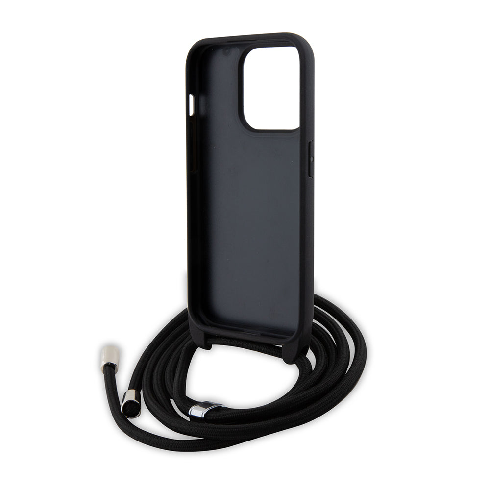 Ovitek za Apple iPhone 15 Pro, Karl Lagerfeld, Saffiano Crossbody Monogram Metal Pin Karl, Črna