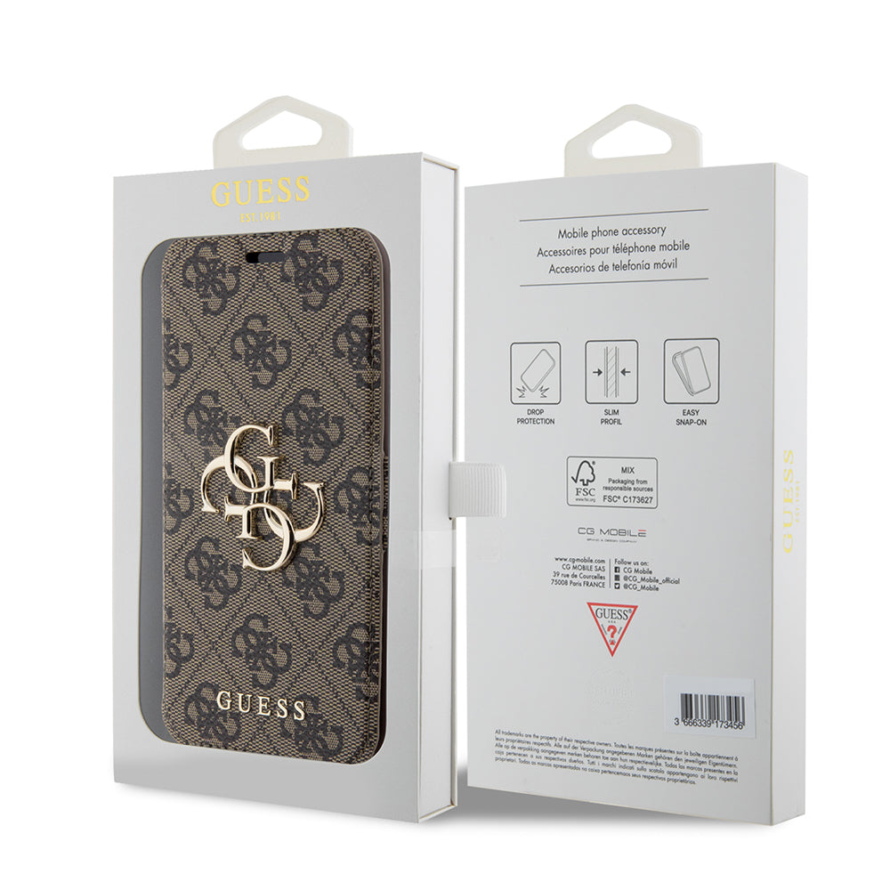 Ovitek za Apple iPhone 15 Pro Max, Guess, 4G Book, rjava