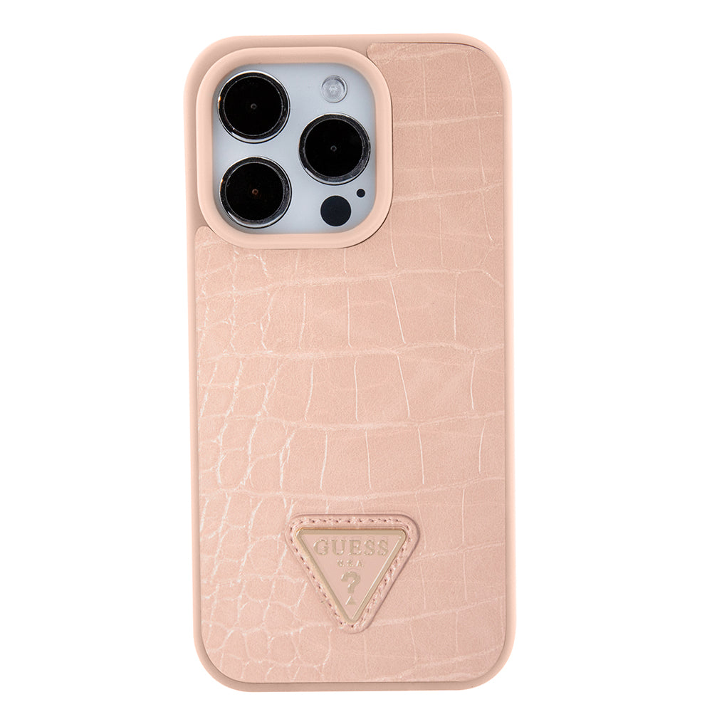 Ovitek za Apple iPhone 15 Pro Max, Guess, Croco Triangle Metal Logo, Roza