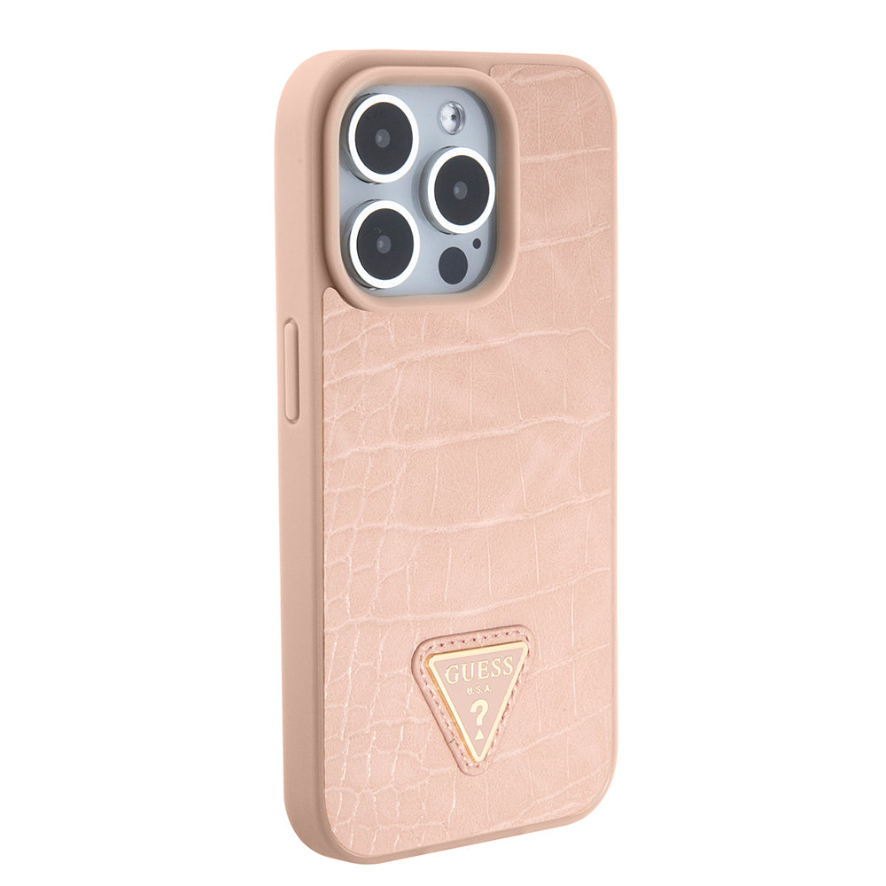 Ovitek za Apple iPhone 15 Pro Max, Guess, Croco Triangle Metal Logo, Roza