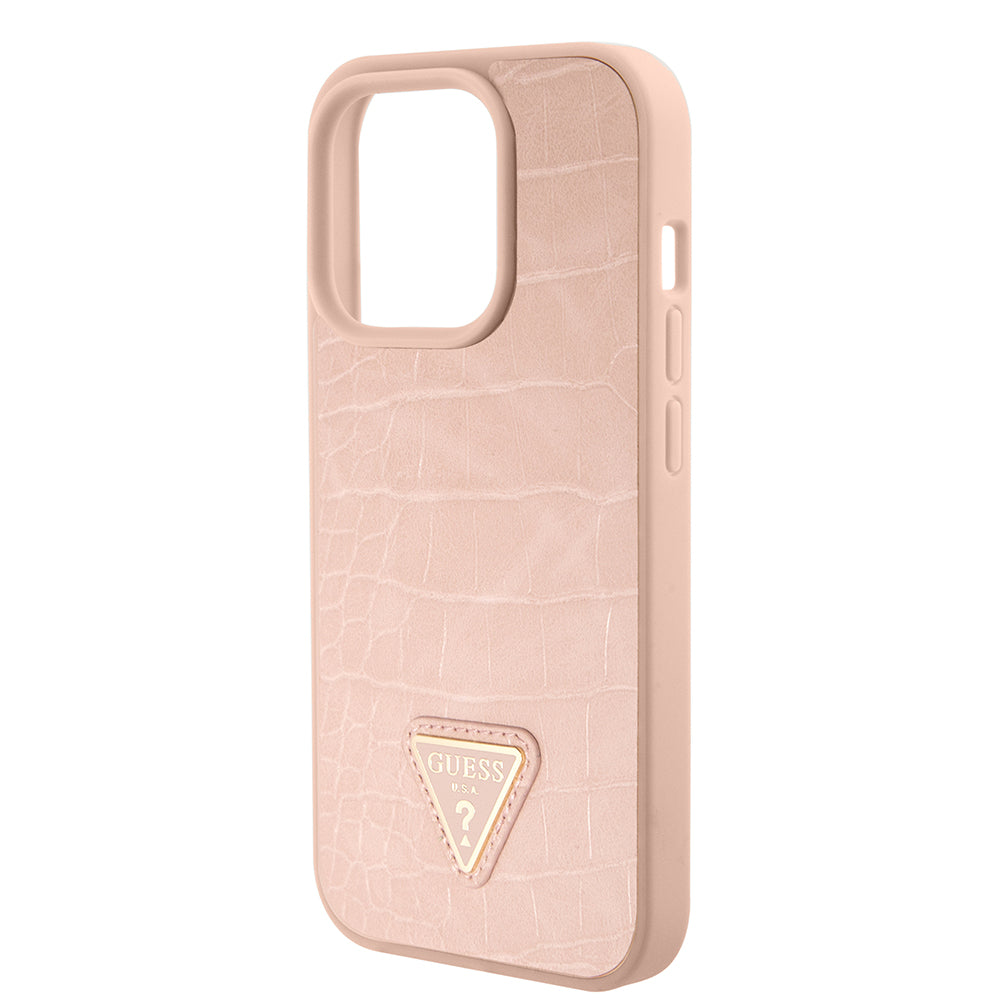 Ovitek za Apple iPhone 15 Pro Max, Guess, Croco Triangle Metal Logo, Roza