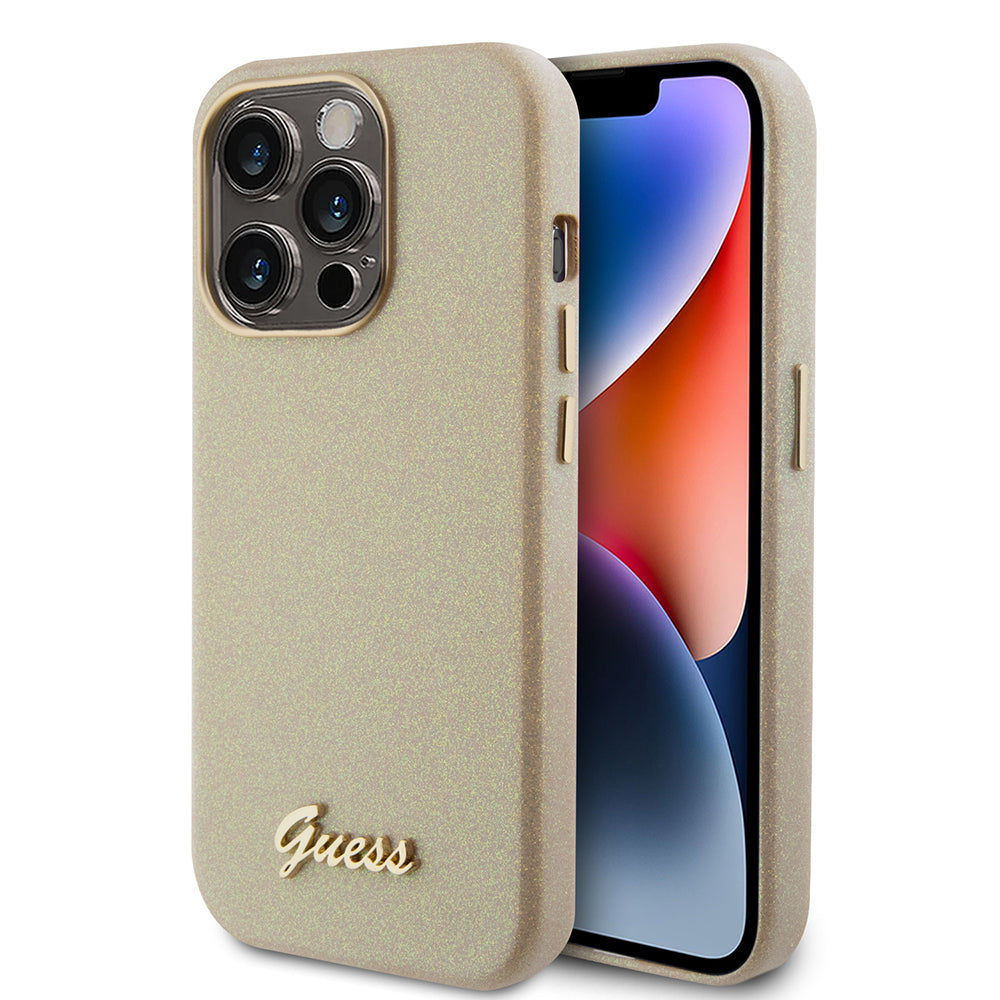 Ovitek za Apple iPhone 15 Pro Max, Guess, Glitter Glossy Script, Bež