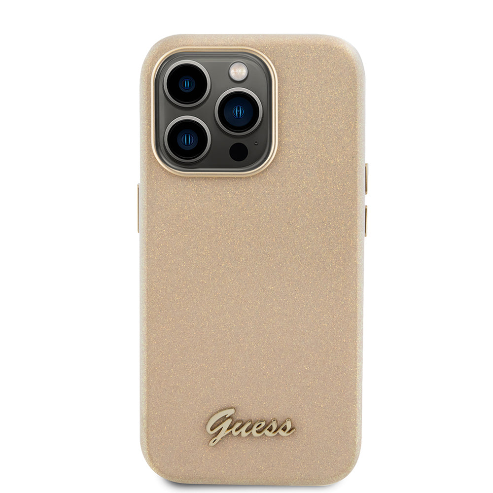 Ovitek za Apple iPhone 15 Pro Max, Guess, Glitter Glossy Script, Bež