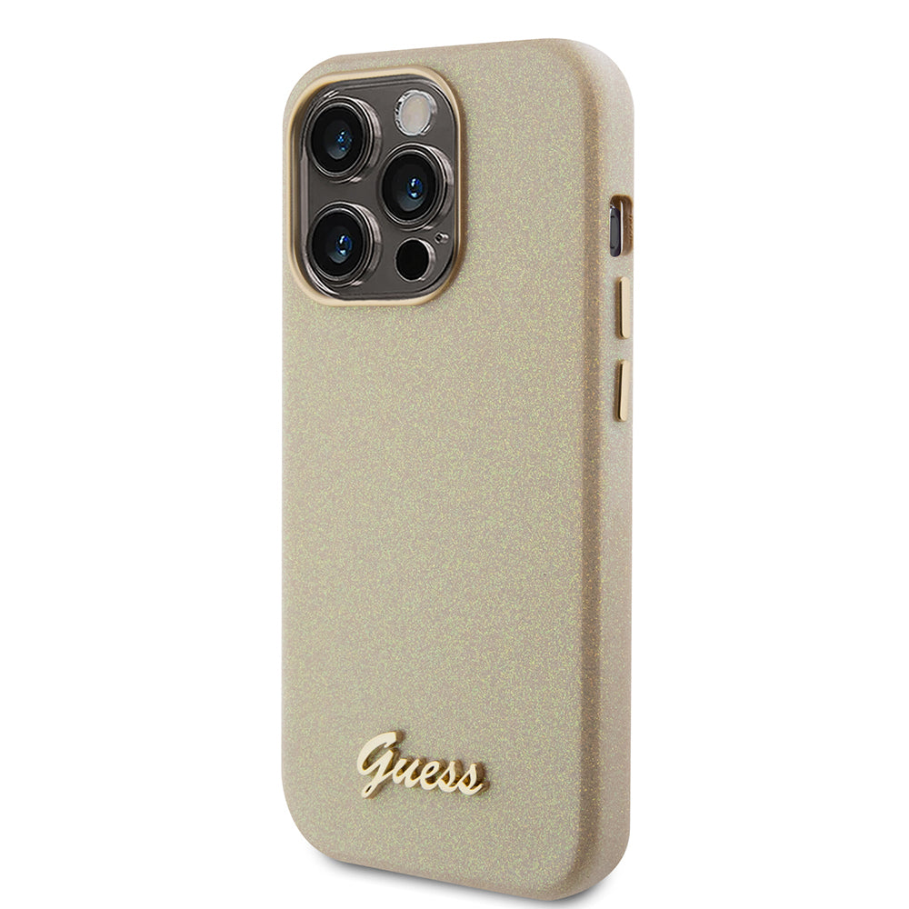 Ovitek za Apple iPhone 15 Pro Max, Guess, Glitter Glossy Script, Bež
