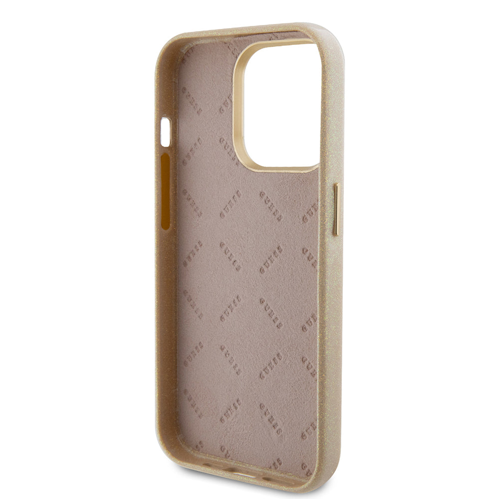 Ovitek za Apple iPhone 15 Pro Max, Guess, Glitter Glossy Script, Bež