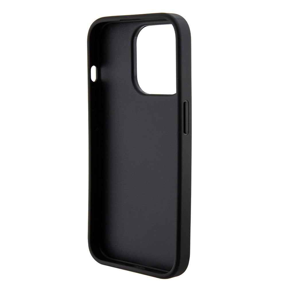 Ovitek za Apple iPhone 15 Pro Max, Guess, Grip Stand 4G Saffiano Strass, črn