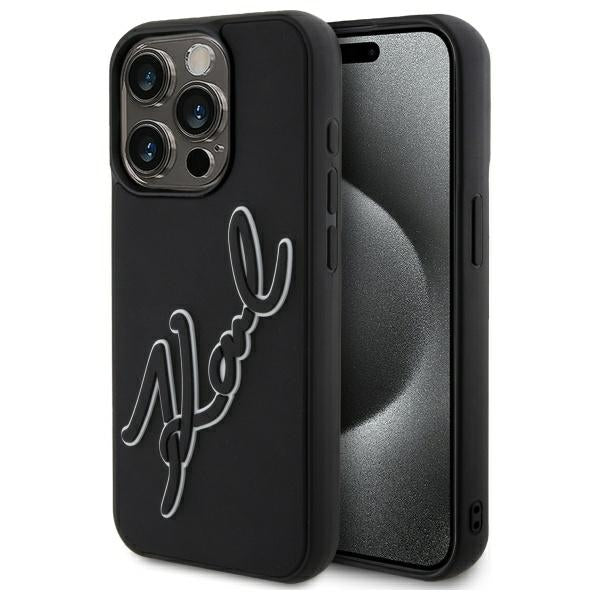 Ovitek za Apple iPhone 15 Pro Max, Karl Lagerfeld, 3D Rubber Signature, Črn