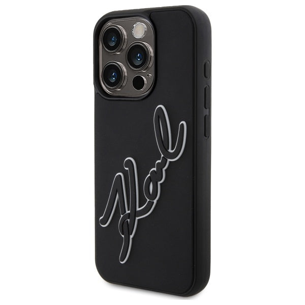 Ovitek za Apple iPhone 15 Pro Max, Karl Lagerfeld, 3D Rubber Signature, Črn