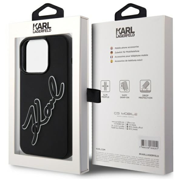 Ovitek za Apple iPhone 15 Pro Max, Karl Lagerfeld, 3D Rubber Signature, Črn