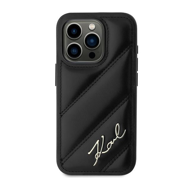 Ovitek za Apple iPhone 15 Pro Max, Karl Lagerfeld, Diagonal Quilted Script, Črn