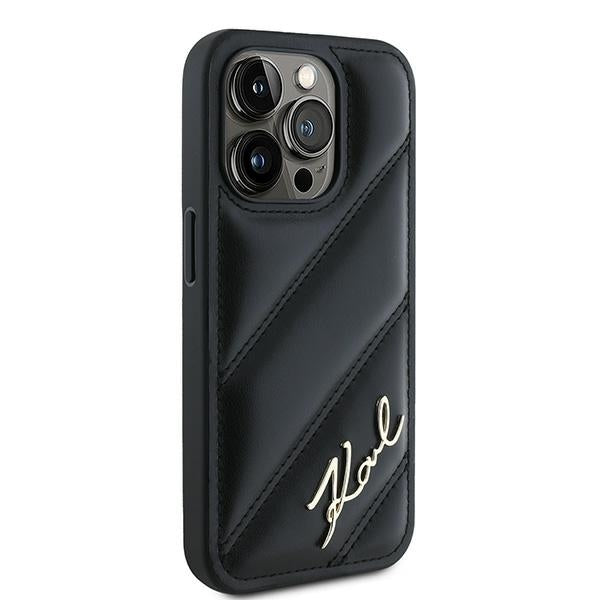 Ovitek za Apple iPhone 15 Pro Max, Karl Lagerfeld, Diagonal Quilted Script, Črn